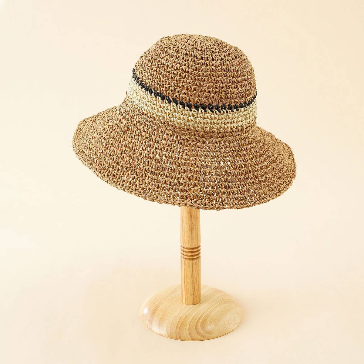 SUN PROTECTION STRIPED STRAW BUCKET HAT_CWAH1426