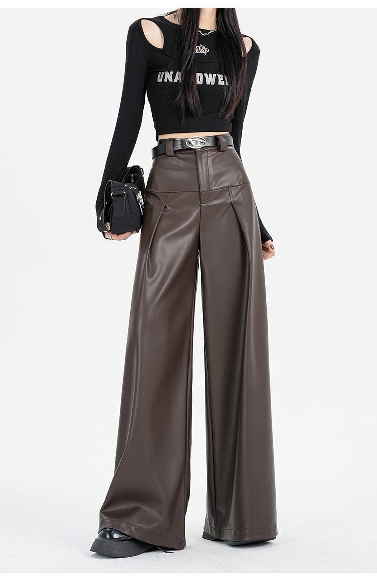 Retro and versatile casual PU leather pants