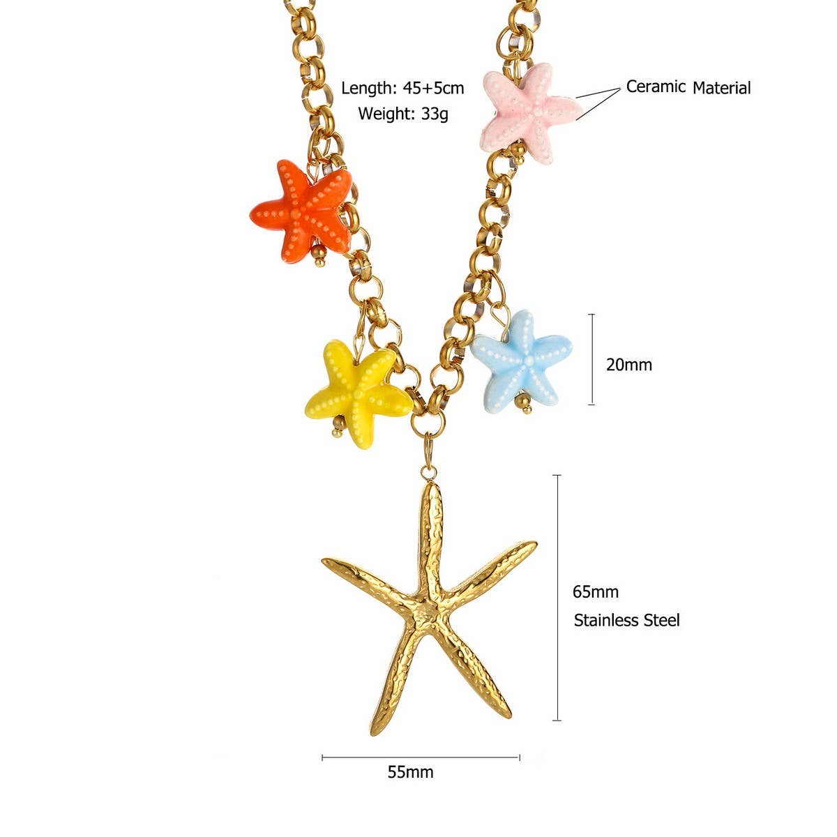 Original Steel Necklace with Starfish & Strawberry_CWMM8848