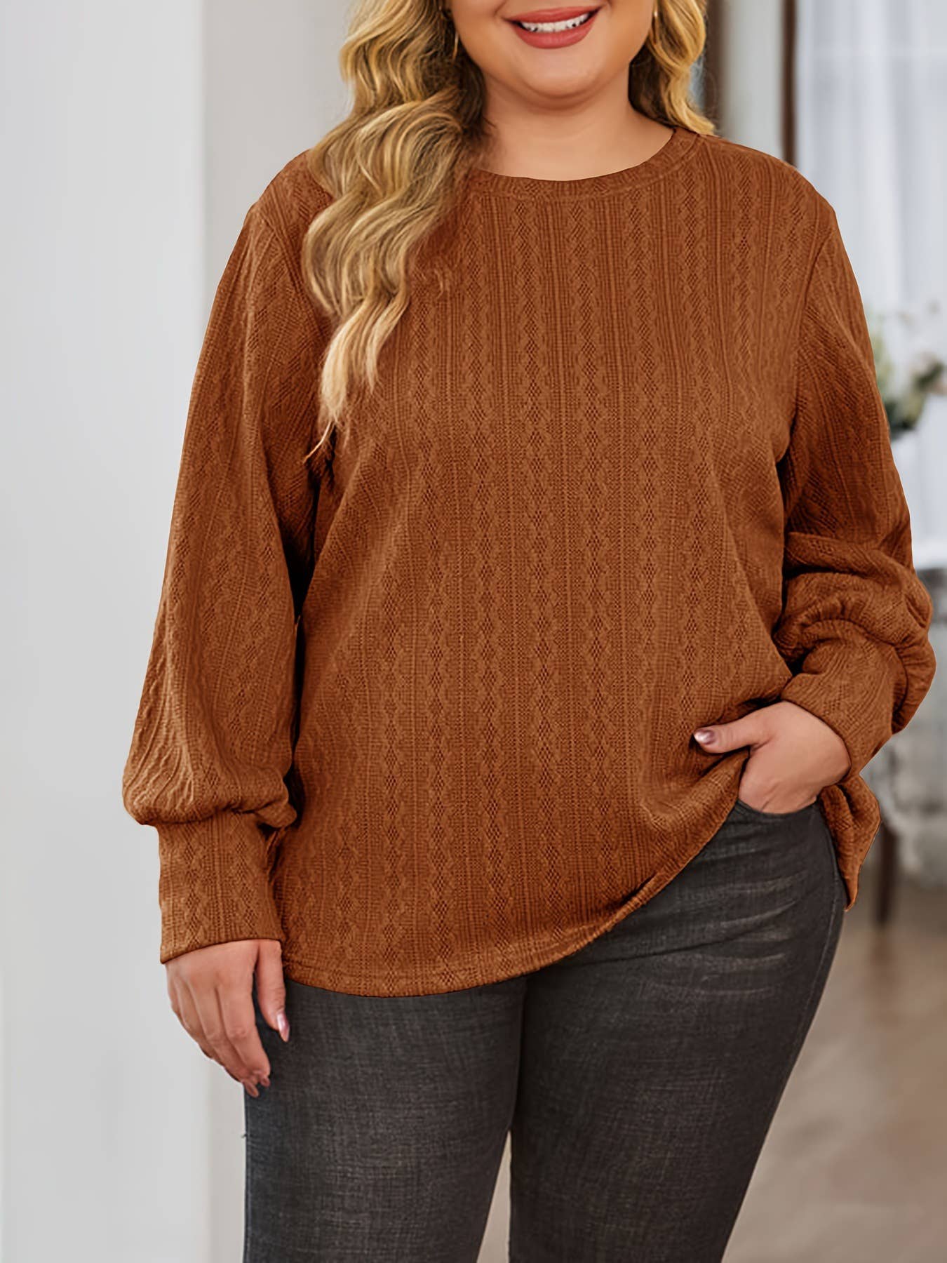 Round-neck fashionable solid-color knit sweater