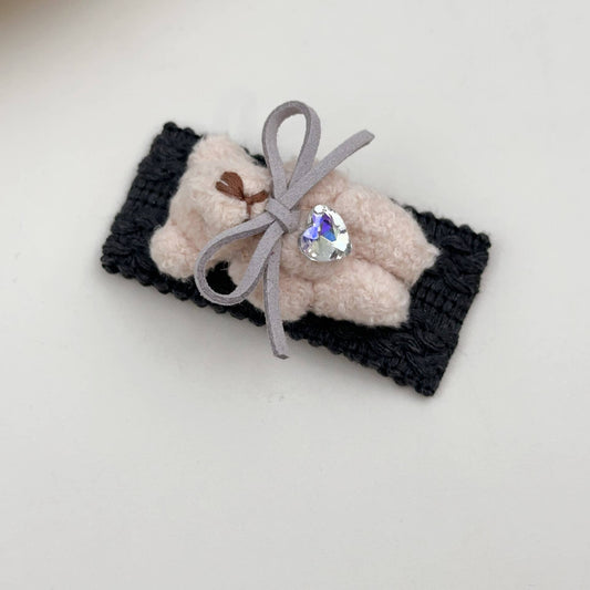 Bear bow hair accessories wool braided square clip