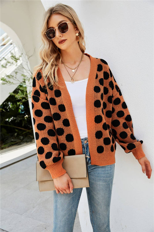Single breasted polka-dot loose knit cardigan coat