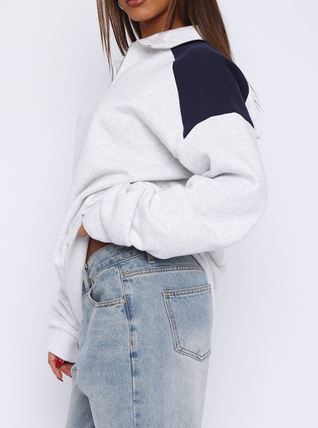 LONG SLEEVE KNIT LOOSE COLOR MATCHING HOODIE