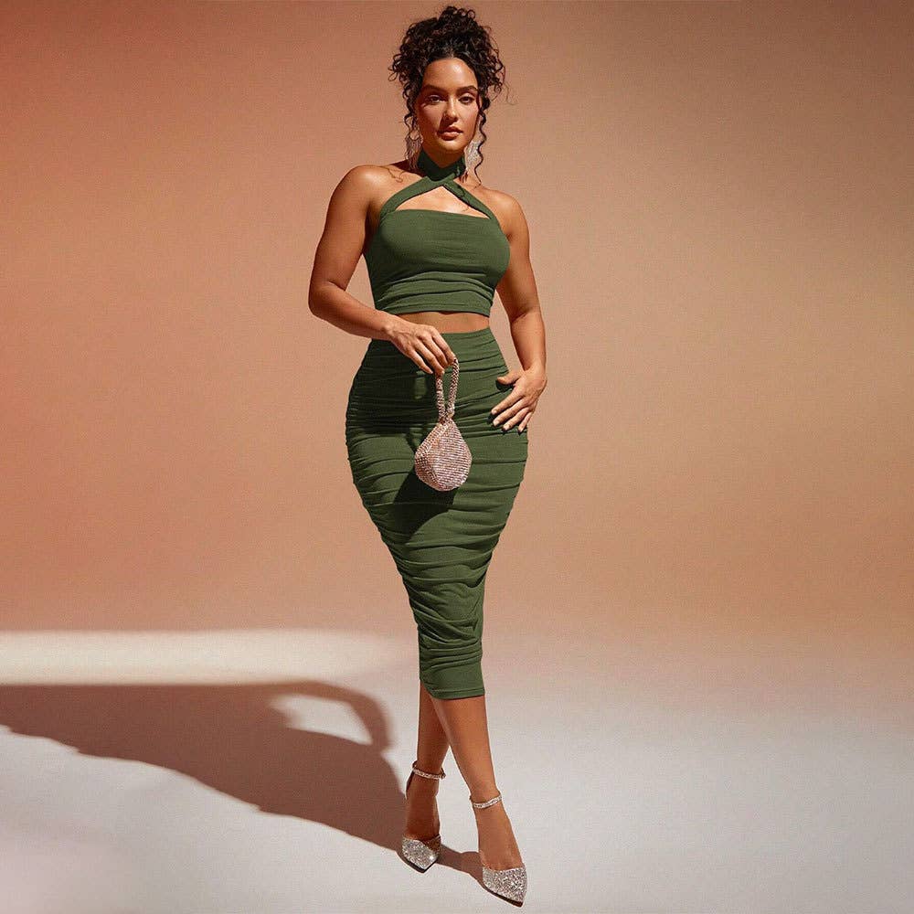 Sexy fashion halter vest long skirt two-piece set