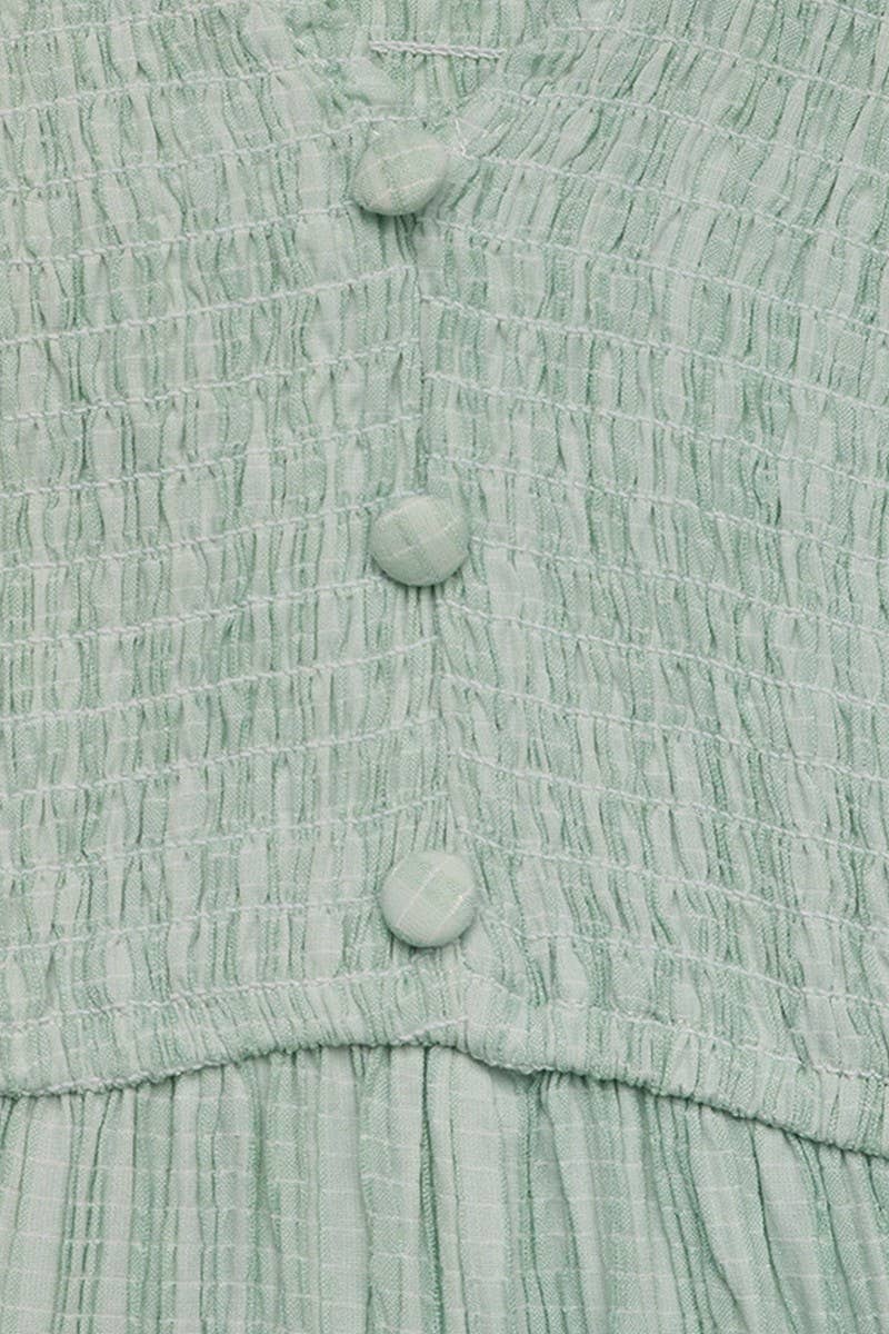 CWDMD5319_V-NECK TEXTURED LIGHT GREEN SPLIT HEM DRESS