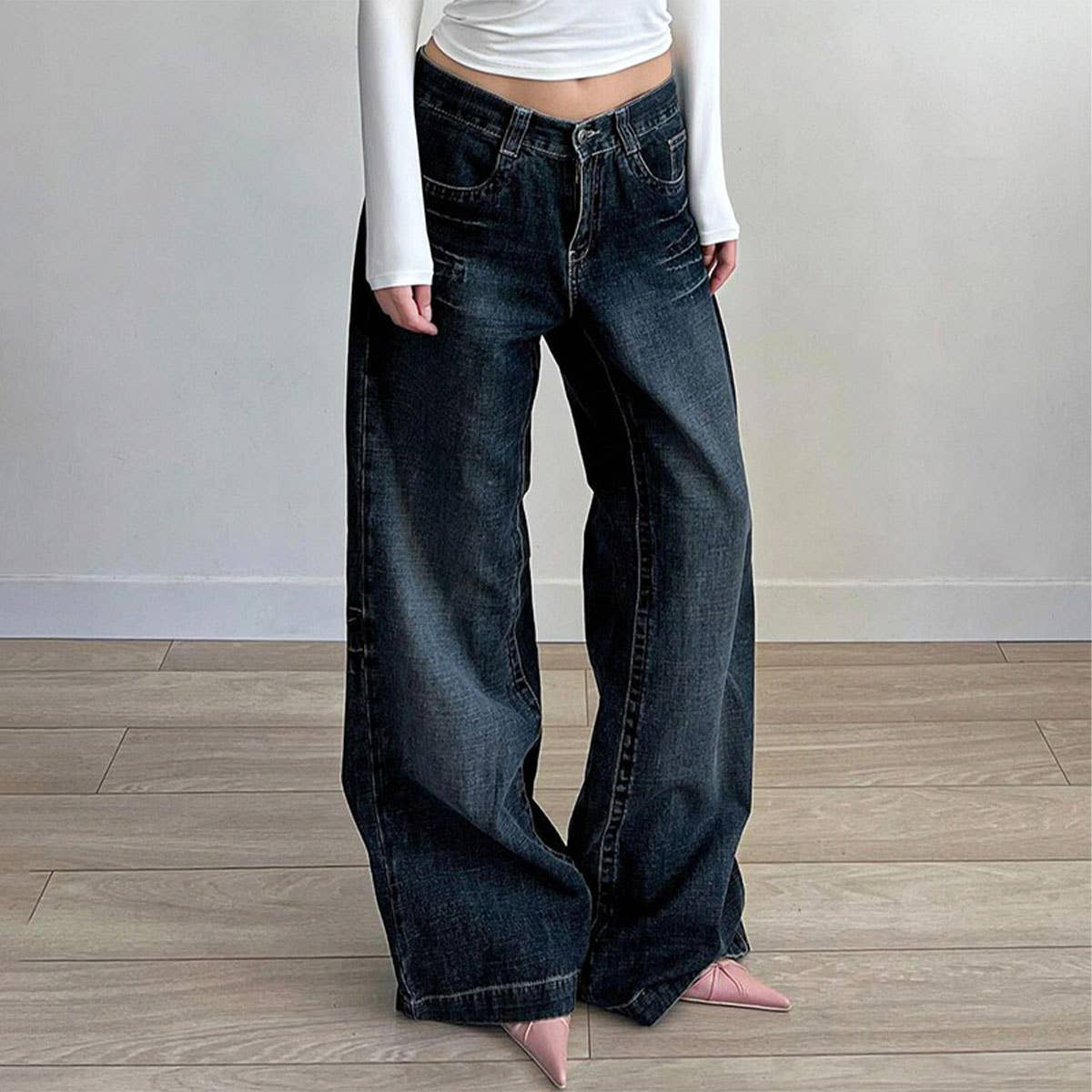 RETRO WASH LOOSE STRAIGHT CASUAL WIDE-LEG JEANS