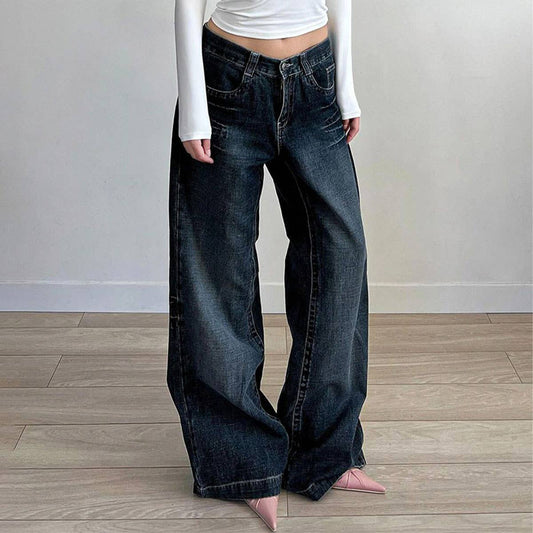 RETRO WASH LOOSE STRAIGHT CASUAL WIDE-LEG JEANS