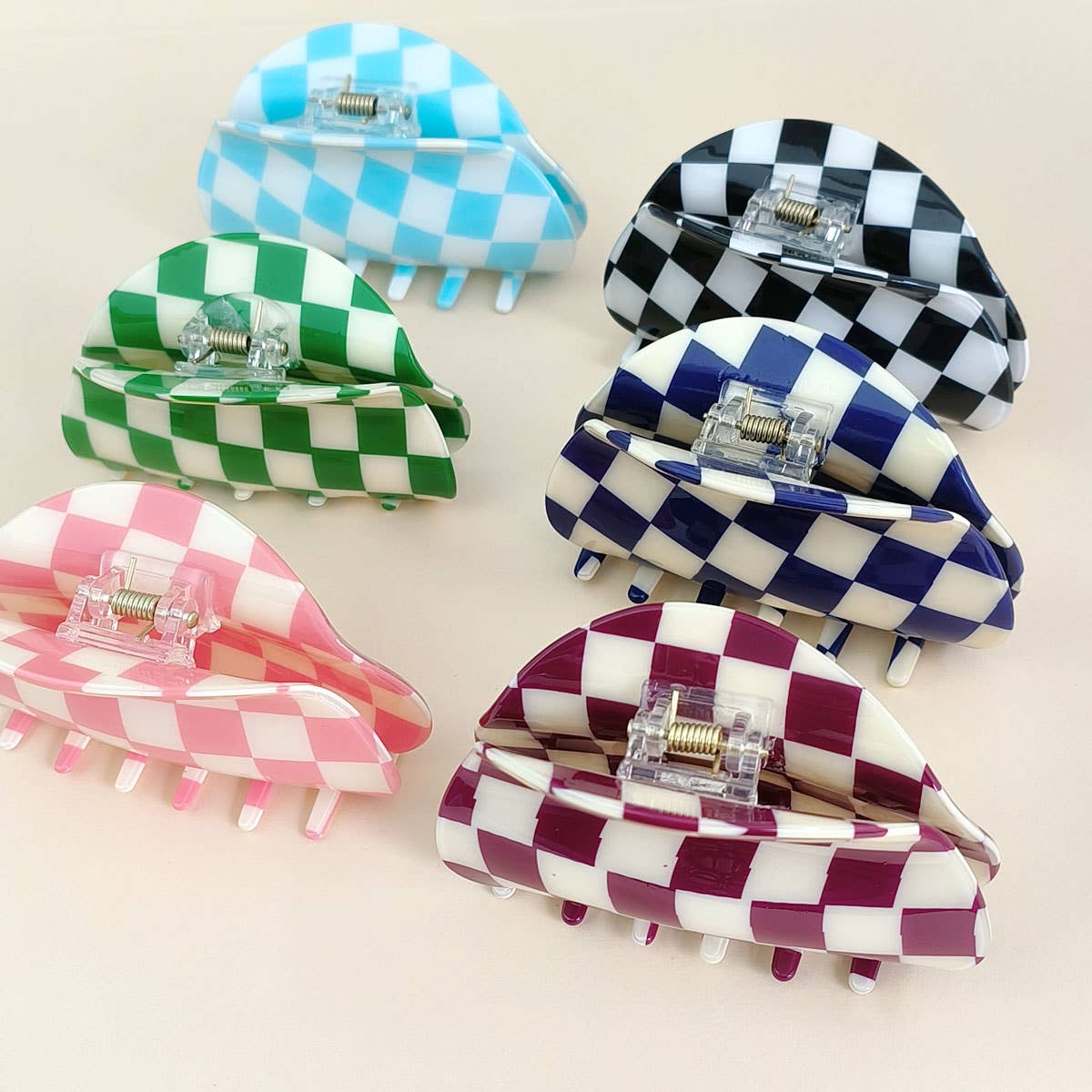 3.23"CHECKERED HAIR CLAW CLIP_CWAHA0313