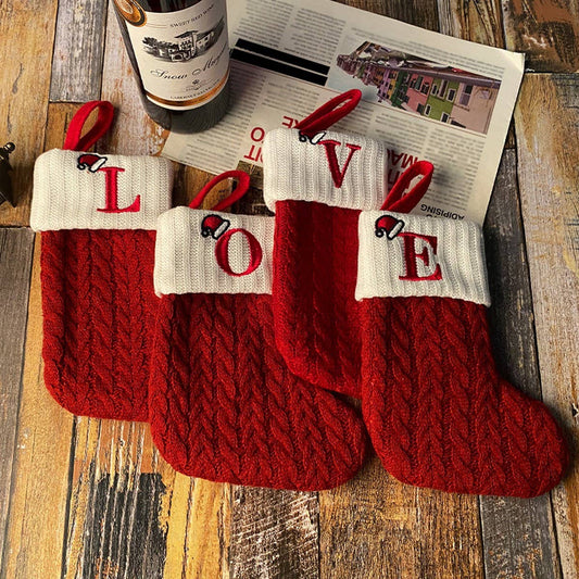 CLASSIC RED LETTER WOOL KNITTED CHRISTMAS SOCKS