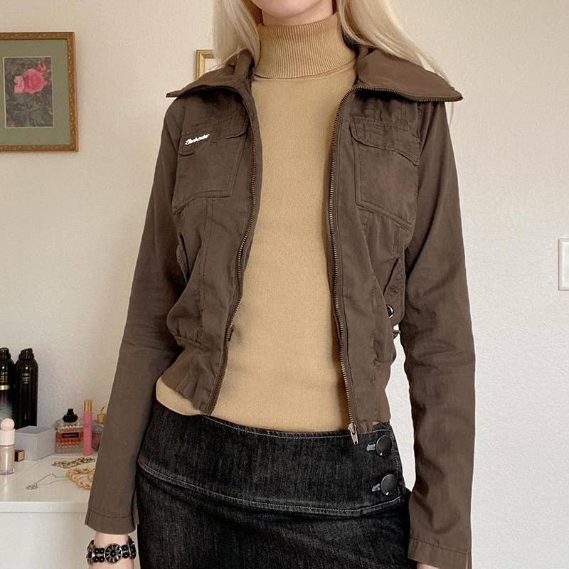 VINTAGE CARGO STYLE ZIP-UP LAPEL SHORT JACKET