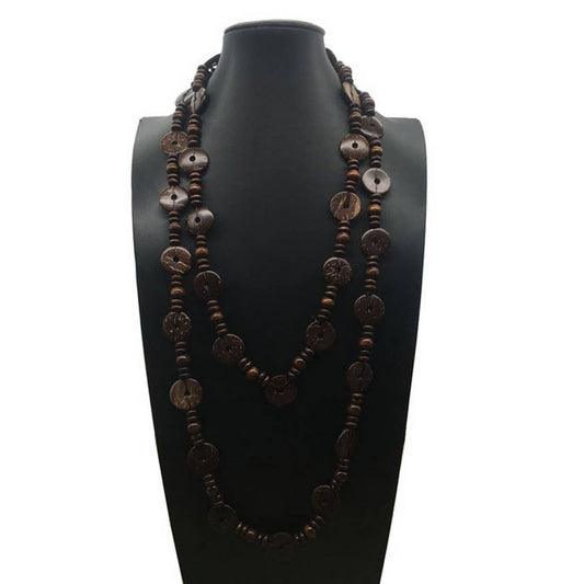 BOHEMIAN COFFEE BEAD COCONUT SHELL NECKLACE_CWMM4858