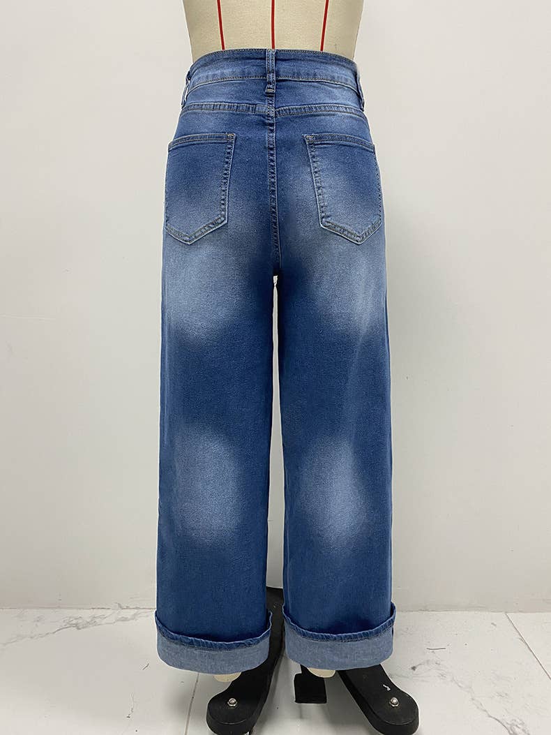 FASHIONABLE HIGH-WAISTED STRAIGHT-LEG JEANS
