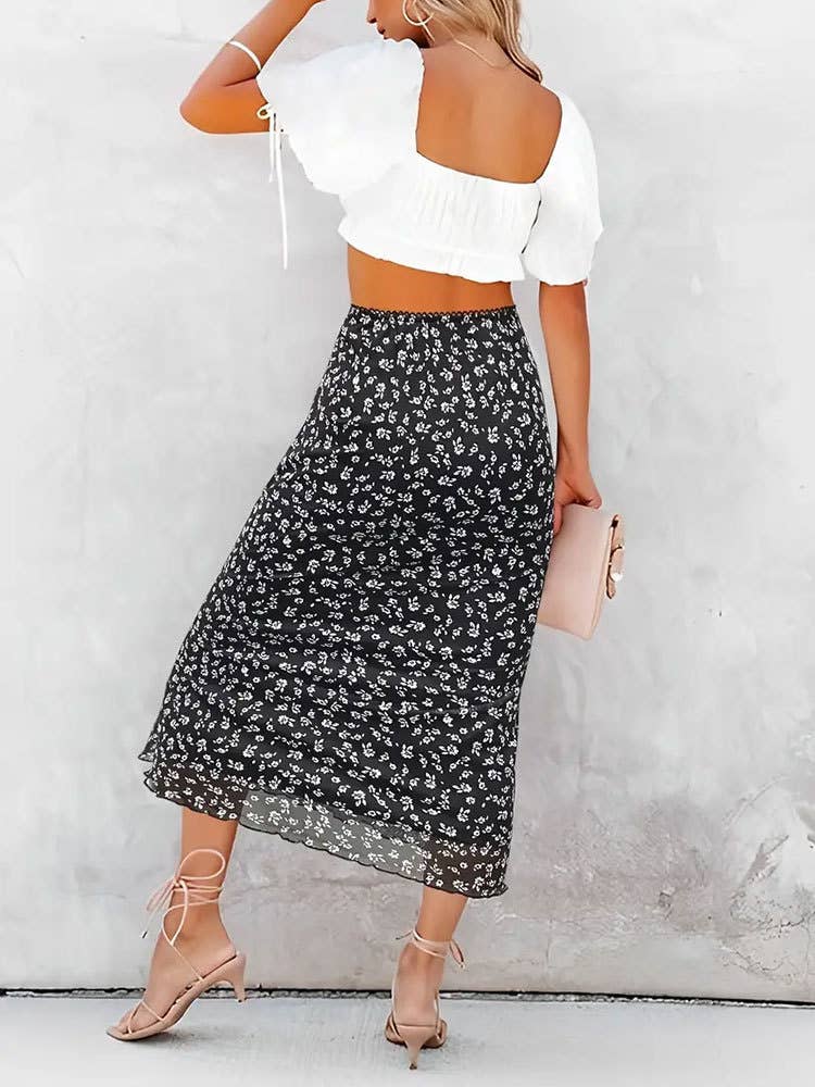 Gauze lace high waist wrap hip long skirt