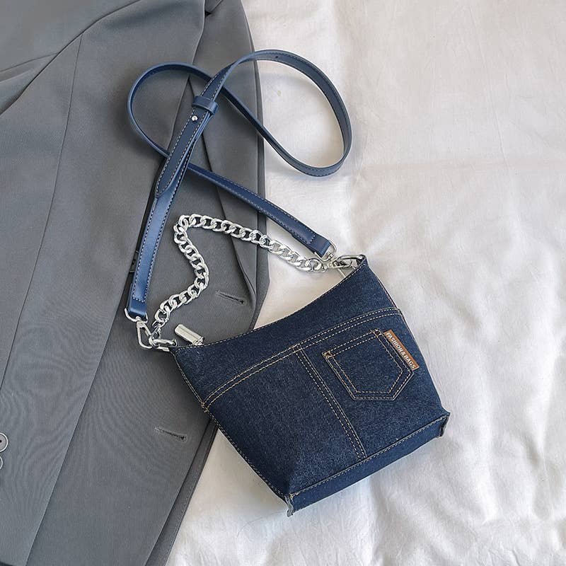 Retro patchwork denim large-capacity bag