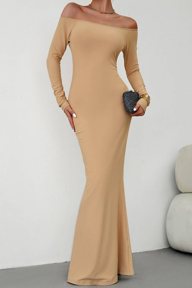 CWDMD0747_OFF SHOULDER LONG SLEEVE EVENING DRESS