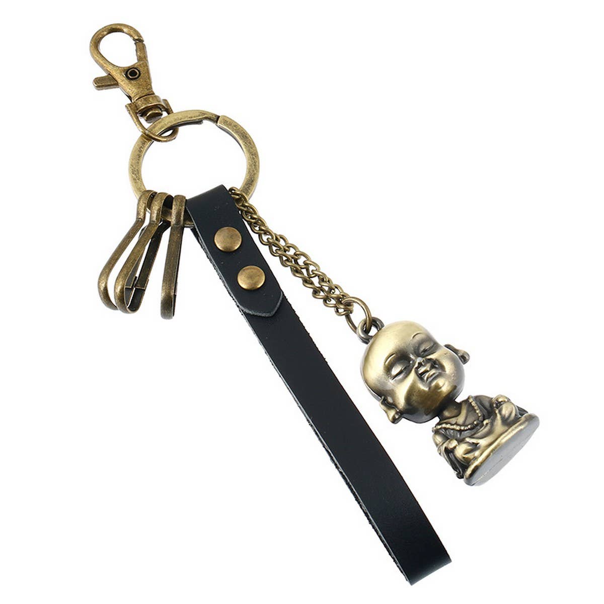 BRONZE ALLOY BUDDHA STATUE COWHIDE KEYCHAIN_CWMM5031