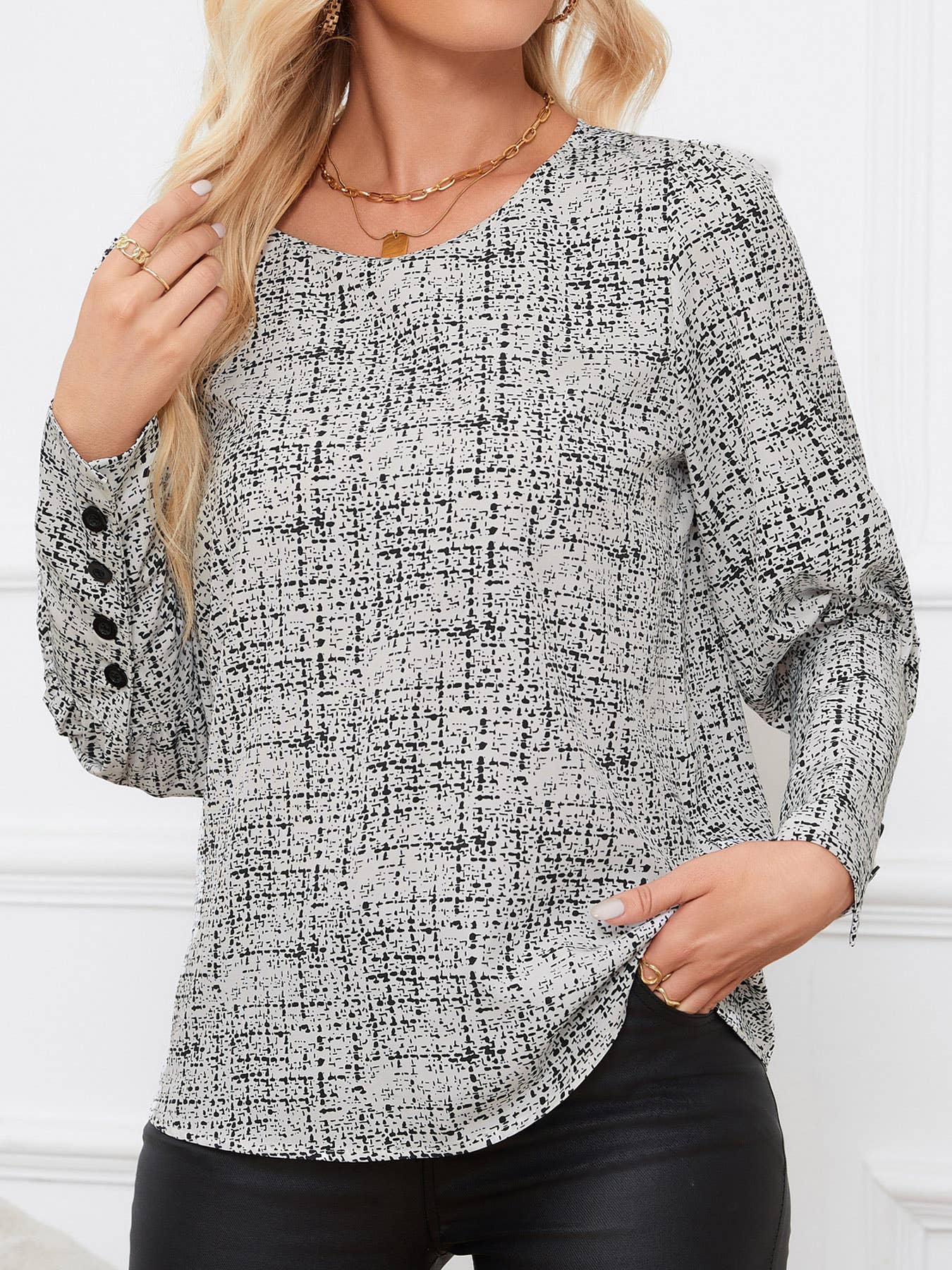 STYLISH PLAID LONG-SLEEVED BUTTON-UP PRINTED SHIRT