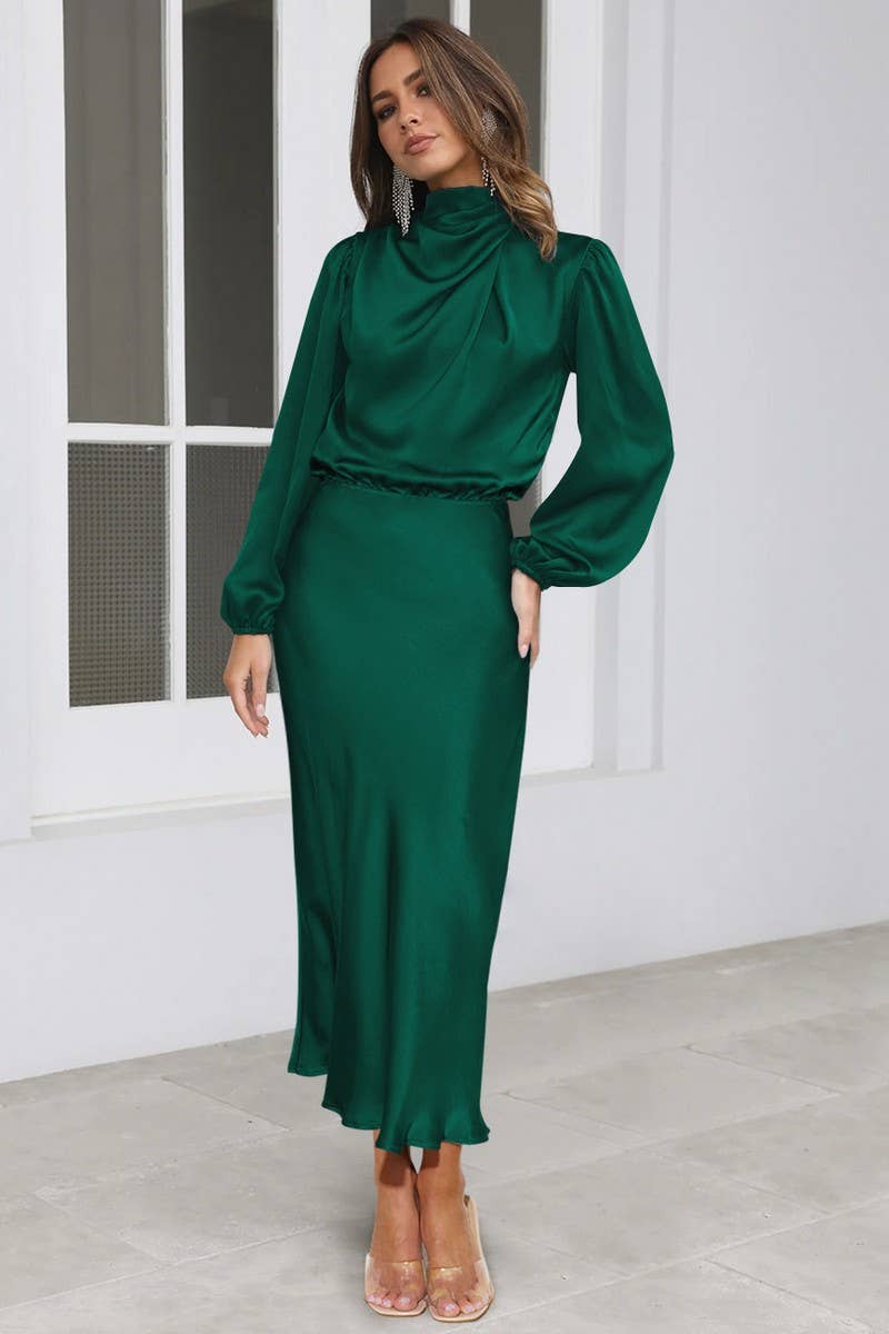 SOLID COLOR SATIN LONG SLEEVED LOOSE DRESS_CWDMD1311