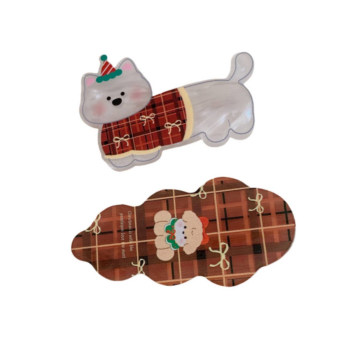 CWAHA07722_CHRISTMAS CARTOON CAT DOG ACRYLIC HAIR CLIP