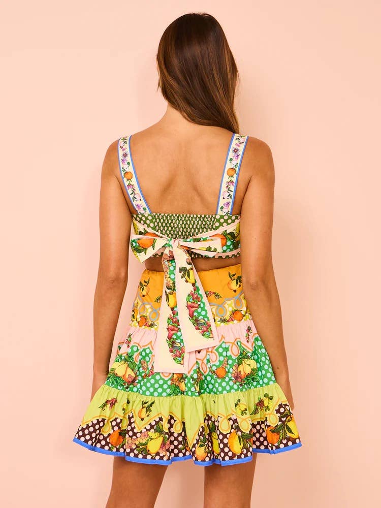 PRINTED PATCHWORK LACE-UP DRESS