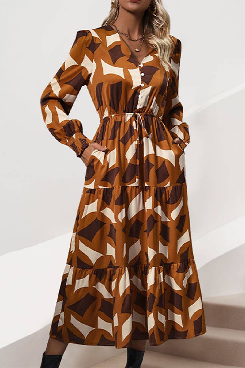 CWDMD4442_AUTUMN IRREGULAR PATTERN PRINT DRESS