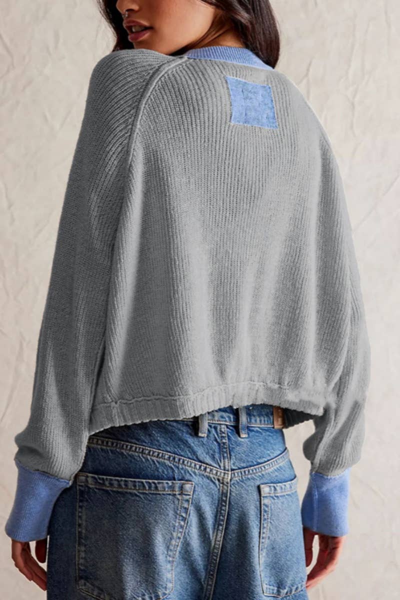 CWOCAL1825_COLOR CONTRAST SHORT BUTTON UP SWEATER CARDIGAN