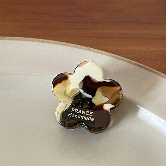 Ink Brown Floral Mini Hair Claw - Retro Bang Clip