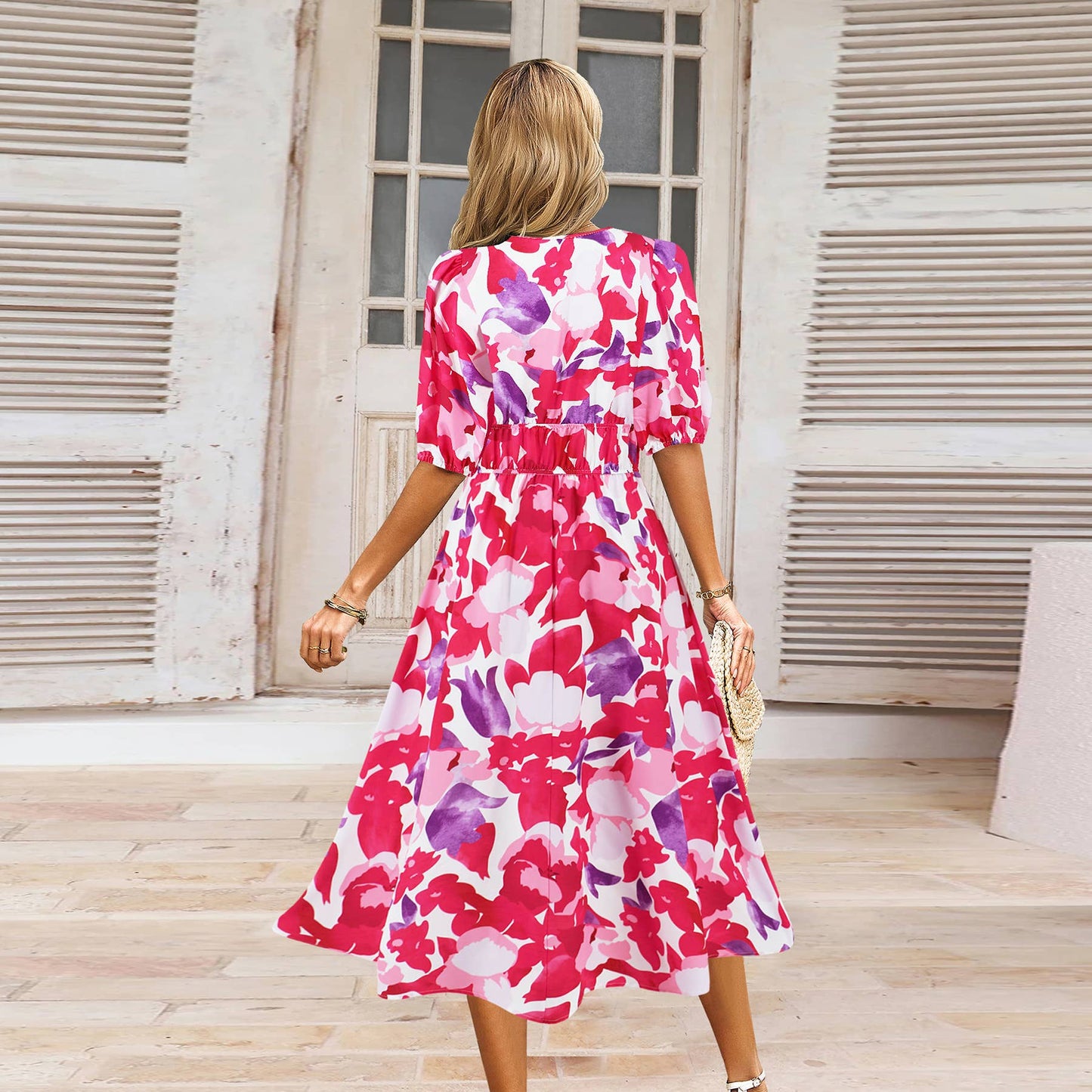 Boho V-Neck Floral Maxi Dress With Waist Tie_Cwdmd5284