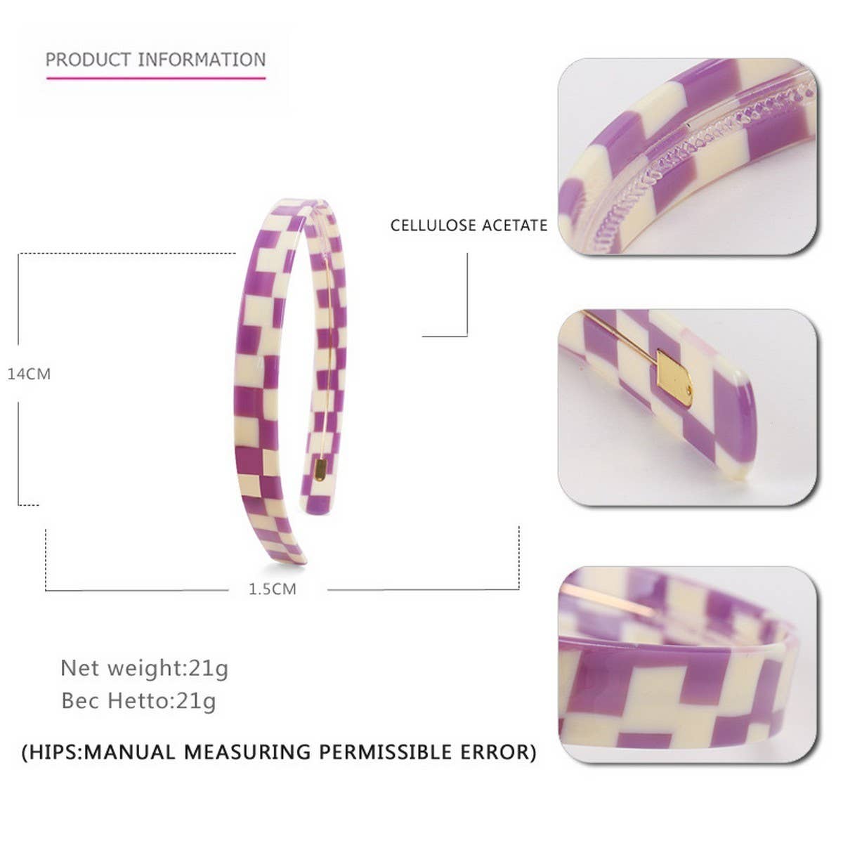 COLORFUL CHECKERBOARD ACETATE HEADBAND HAIRPIN