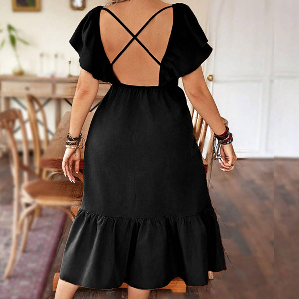 French Style Midi Dress ? Ruffle & Backless