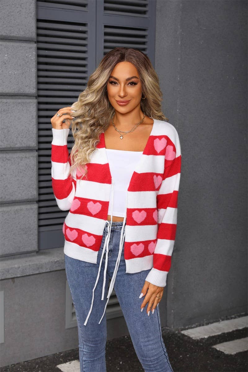 CWOCAL00798_COLORBLOCK HEART TIE FRONT KNIT CARDIG