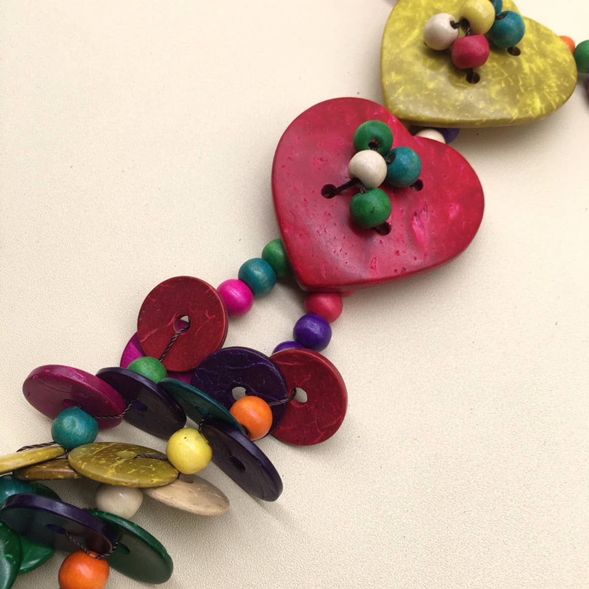 COLORFUL COCONUT WOOD BEADS LONG NECKLACE