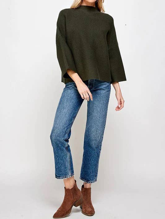 KNIT SOLID COLOR SWEATER WITH NINE-POINT SLEEVES