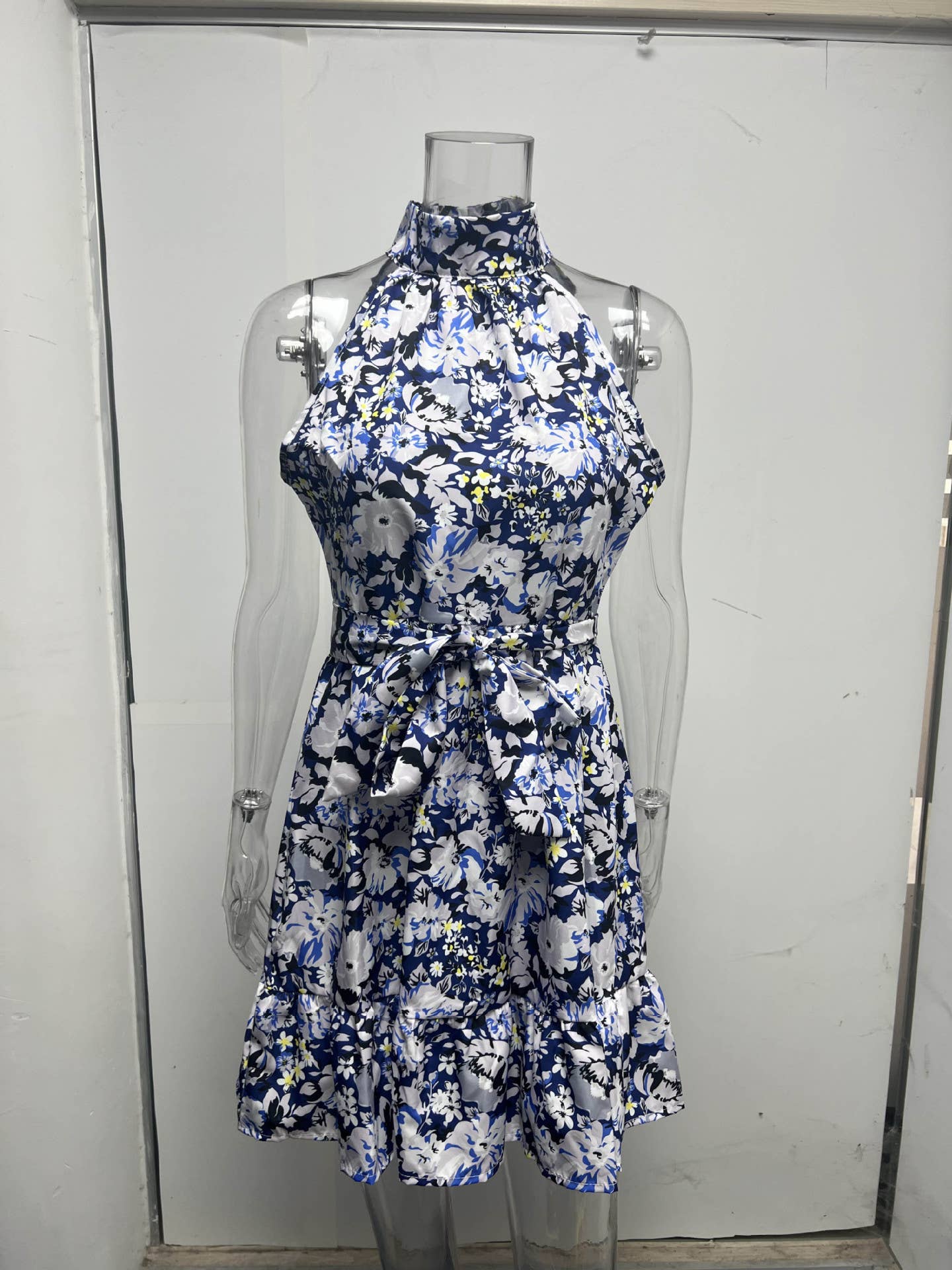 Temperament lace-up flouncy floral dress