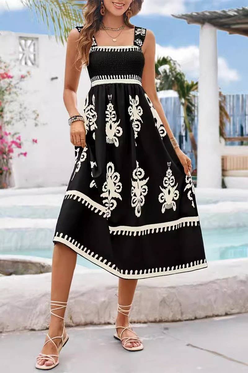 CWDMD4877_BEACH RESORT STYLE CONTRAST PRINT WRAP DRESS