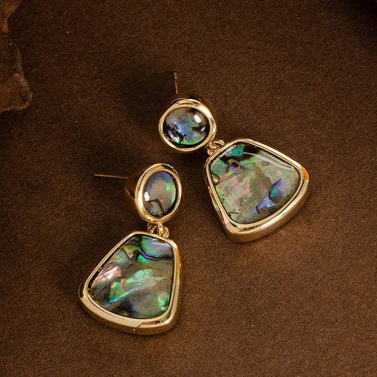 SILVER NEEDLE EARRINGS WITH NATURAL ABALONEPENDANT