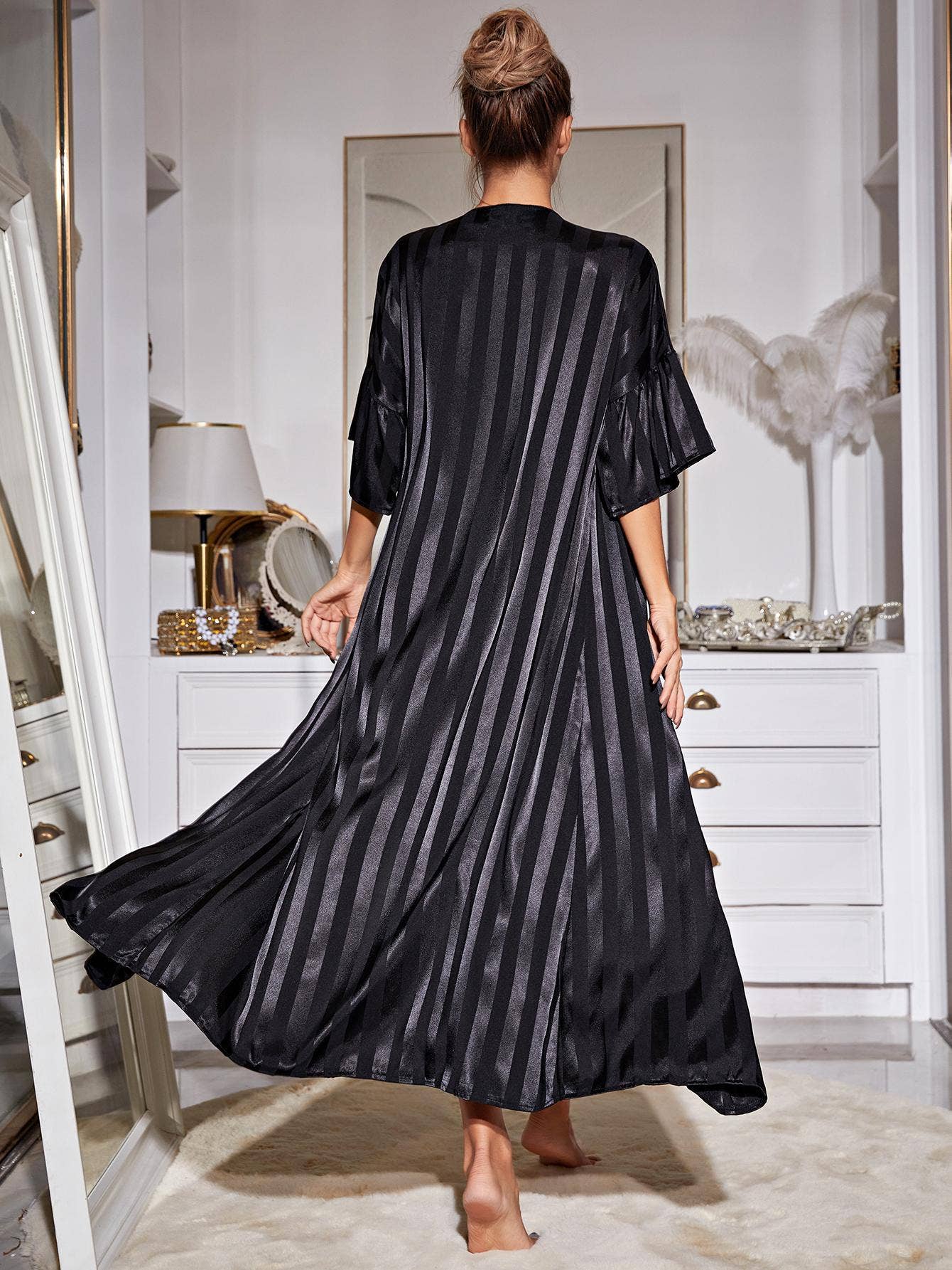 Long-sleeved ice silk bathrobe and home wear set