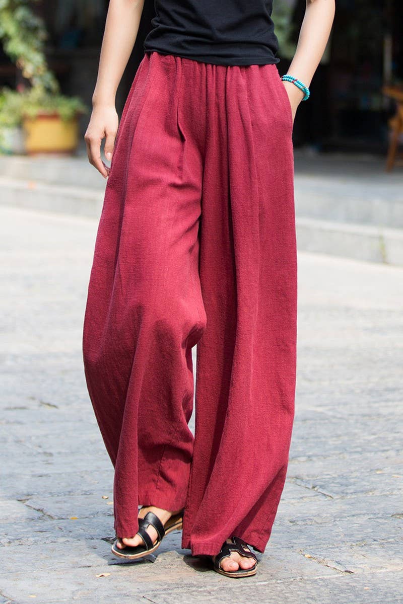 CWBLP1378_LINEN AND COTTON SAND-WASHED WIDE-LEG PANTS