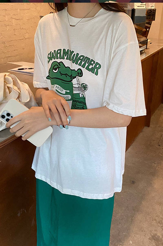 Cwtts0999_Crocodile  Printed Short Sleeved T Shirt