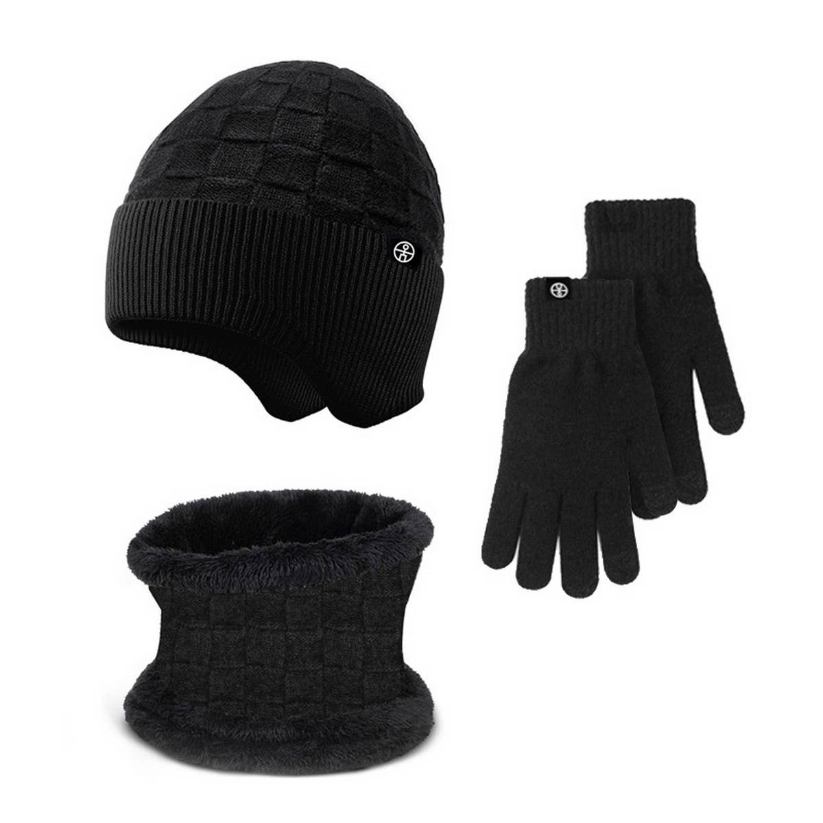 WINTER OUTDOOR FLEECE KNITTED HAT THREE PIECE SET