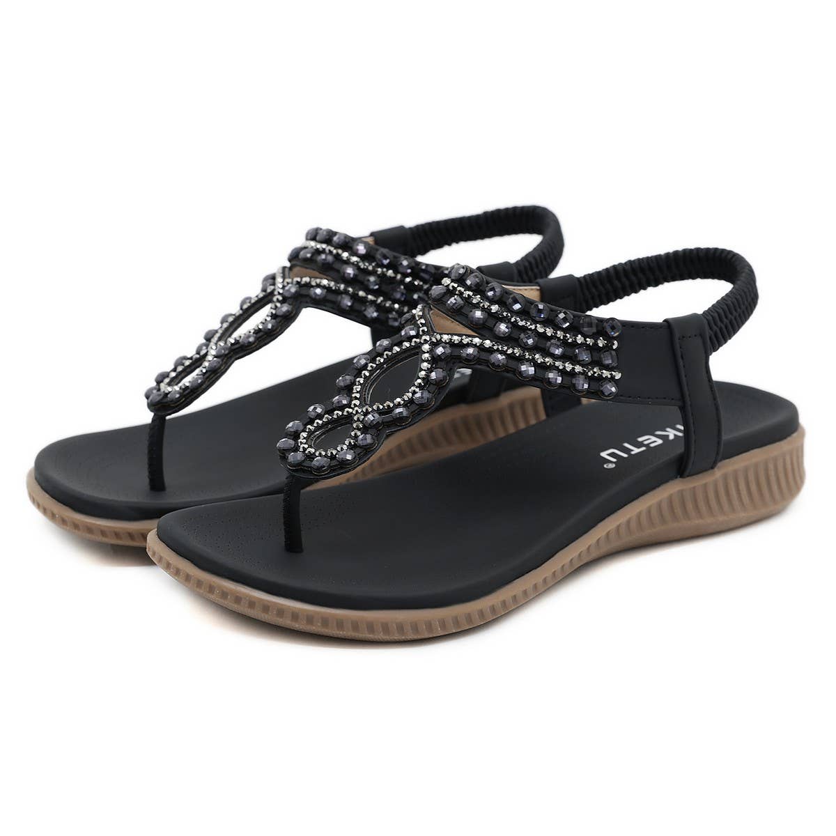 CRYSTAL BEADED DECORATIVE PINCH TOE SANDALS