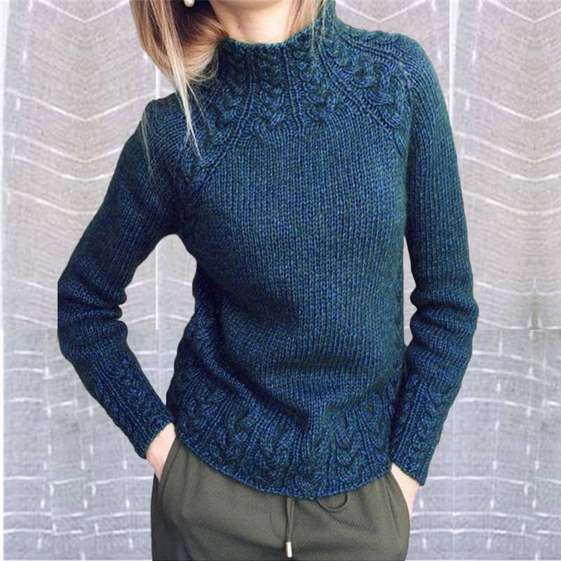 SOLID COLOR LINEN PATTERN HALF TURTLENECK SWEATER