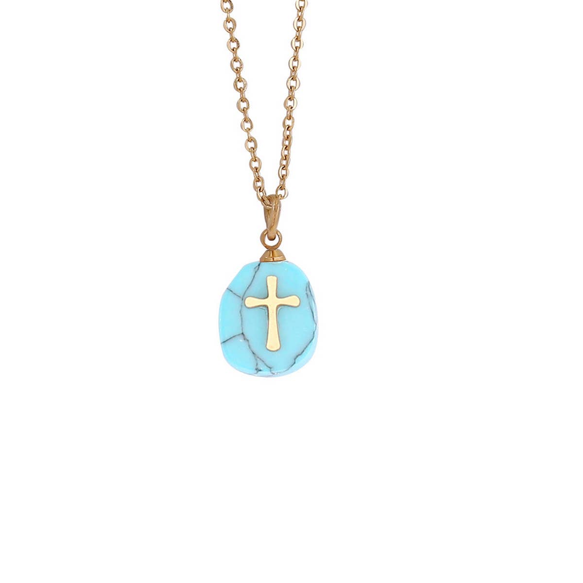 WOMEN NATURAL STONE CROSS NECKLACE