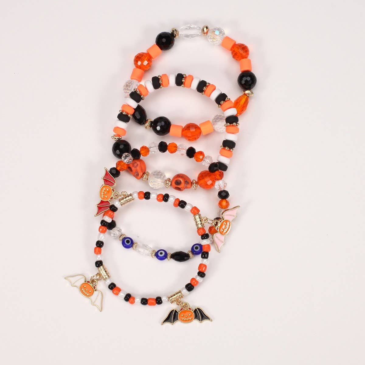 CWMM10432_HALLOWEEN GHOST PUMPKIN SKULL BEADED BRACELET