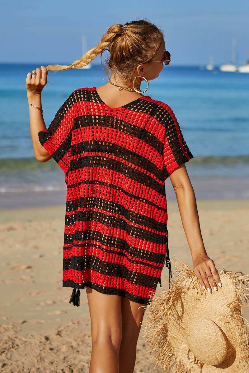 CWOSWS0031_Crochet Bikini Cover V-Neck Beach Top Sweater