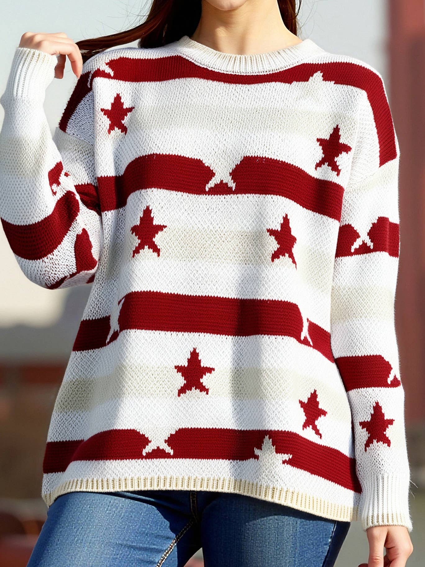 Fashionable flag print loose striped sweater