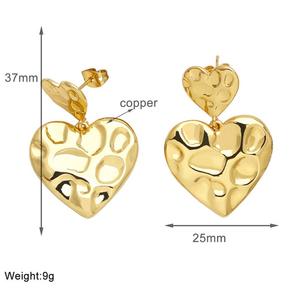 IRREGULAR GOLD PLATED HEART SHAPED PENDANT EARRING