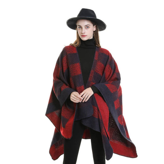 NEW FASHION SPLIT PLAID TRAVEL SHAWL FOR WOMEN