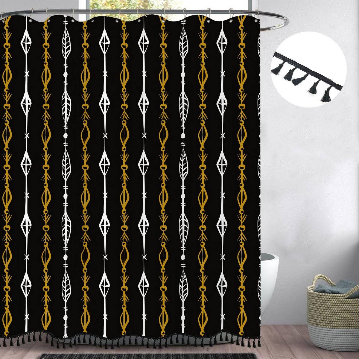 BOHEMIAN SIMPLE GEOMETRIC TASSEL SHOWER CURTAIN_CWMM1806