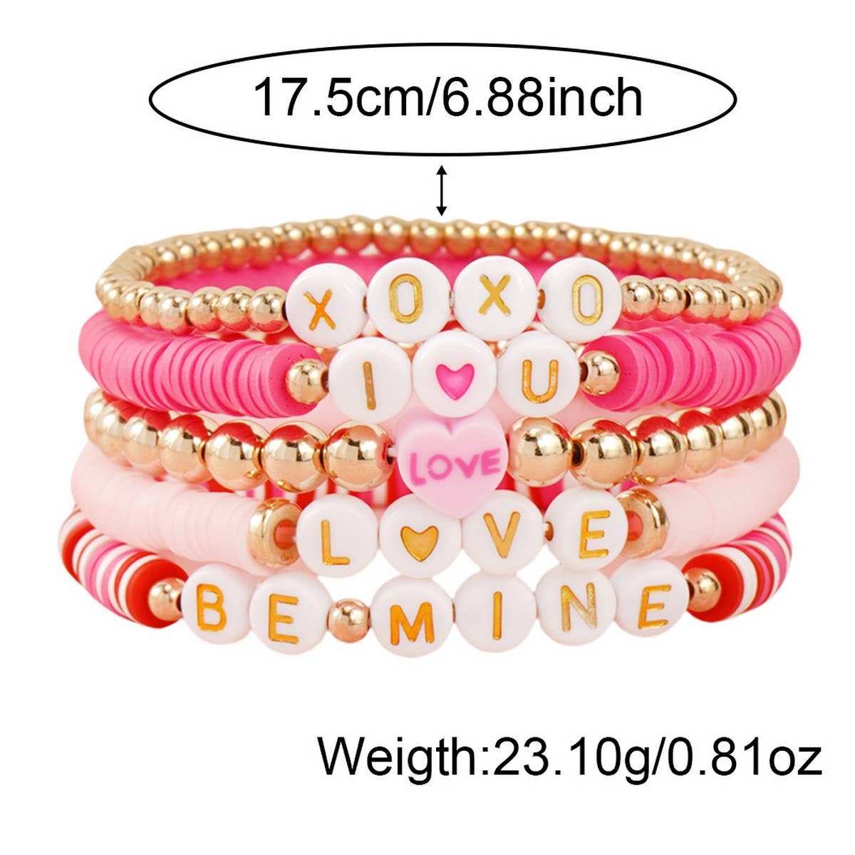 VALENTINE'S DAY POLYMER CLAY STACKING BRACELET_CWAB4628